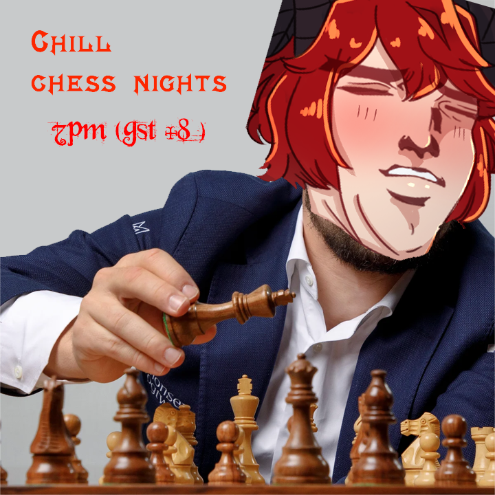 kazaki_sama's tweet photo. Good evening baby dragons~

Once again,its CHESS AND CHILL NIGHT! (7pm GST+ 8{1 hour from now} ).
come and join us for the epic 500 elo gameplay uwu)

https://t.co/VwmT0qlYSg https://t.co/8Zf2Xr3TFZ