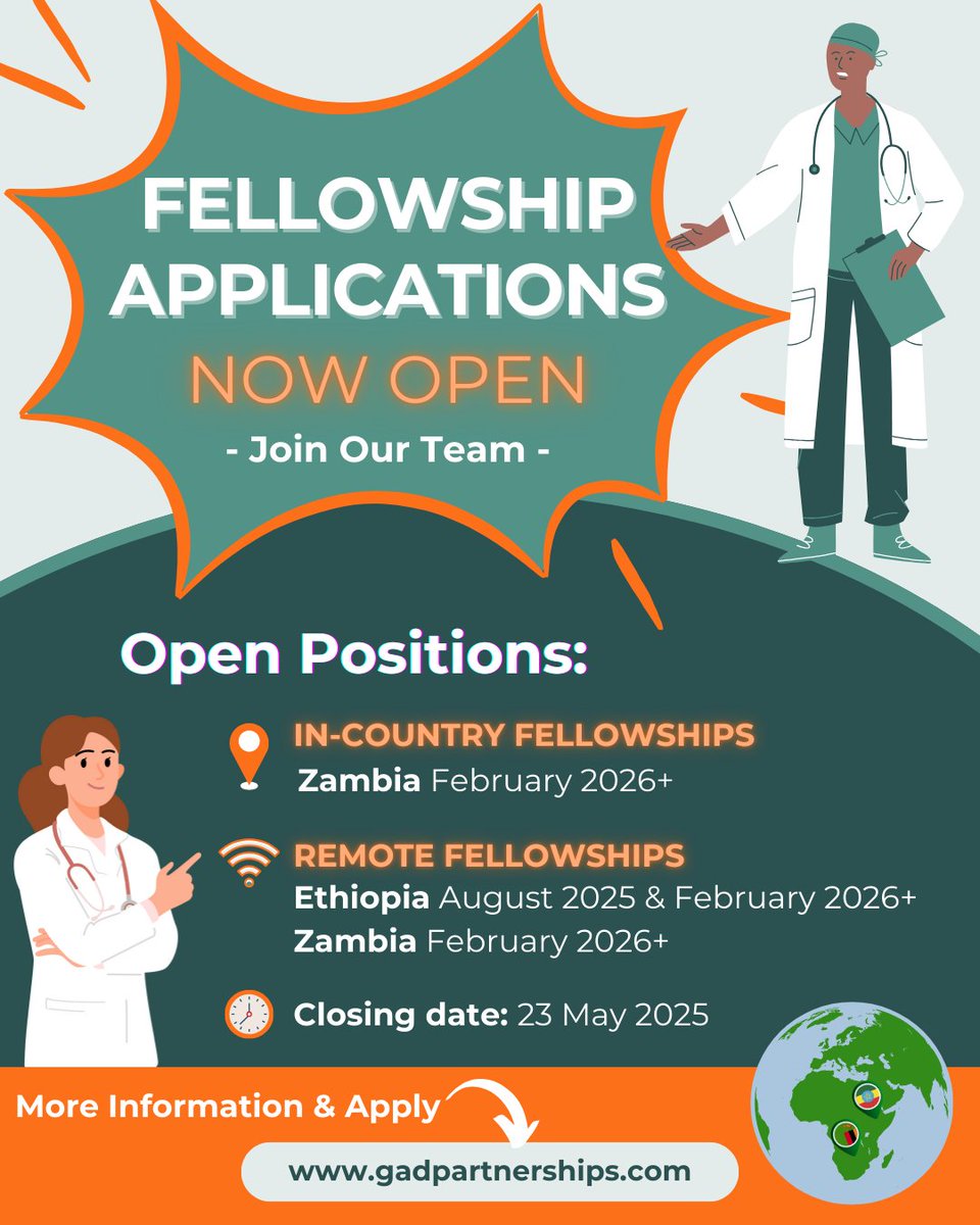 🚨 Fellowship applications now open!
Join our international anaesthesia teaching programme in 🇿🇲 Zambia or 🇪🇹 Ethiopia (remote &amp; in-country options).
📅 Deadline: 23 May 2025
🔗 Apply now: gadpartnerships.com

#anaesthetics #fellowships #safesurgery