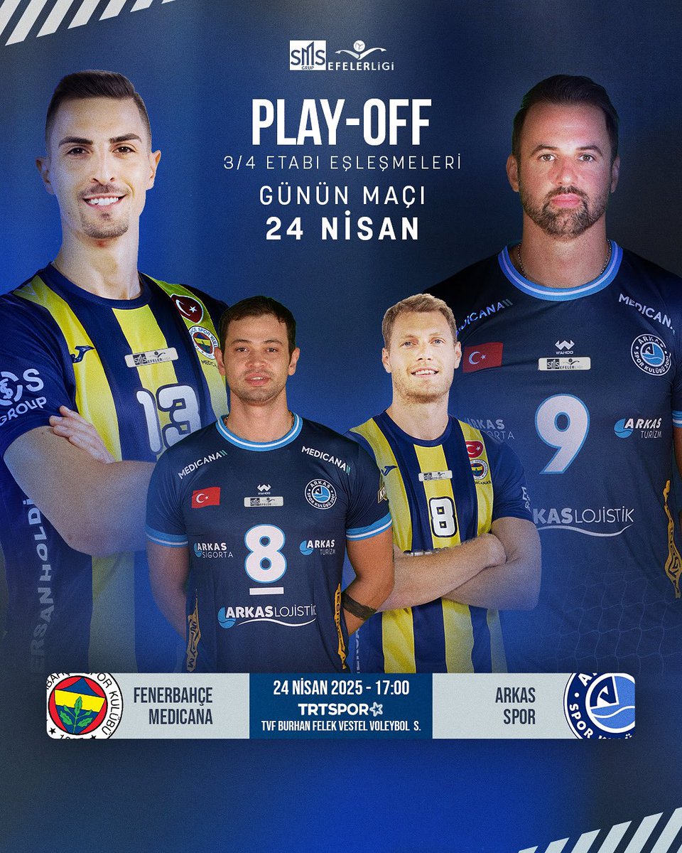 SMS Grup Efeler Ligi’nde kıyasıya rekabet devam ediyor! 💣 
Bugün Play-Off 3/4 etabının ilk randevusu var! 🔥  Fenerbahçe Medicana ile Arkas Spor karşı karşıya gelecek!⏳