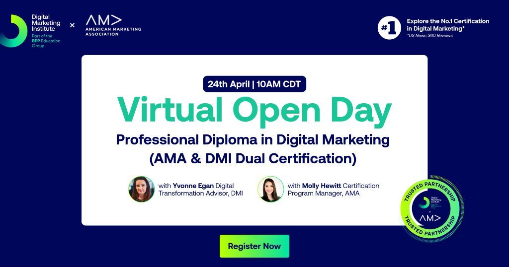 🚨 Final Call 🚨

Today’s the day.

Join us for the LIVE Virtual Open Day and find out how the AMA x DMI Dual Certification in Digital Marketing can accelerate your career.

What’s happening:

– Full program and course walkthrough
– Overview of the certification and exam process