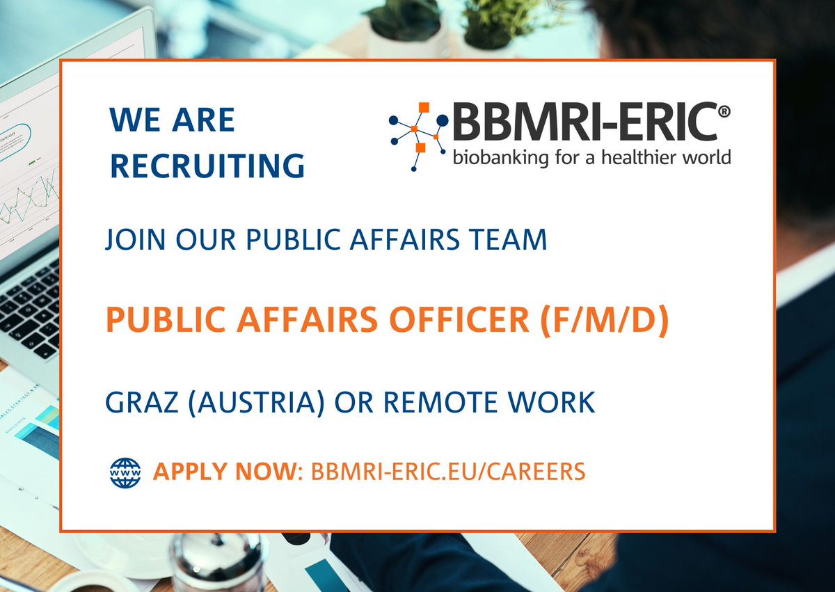 BBMRIERIC's tweet image. 💼 #WeAreHiring
🧬 Public Affairs Officer - full time. You will be a member of Public Affairs, working with Member States, ERIC Forum community and other key stakeholders, such as EOSC Association.
📍 Graz, Austria or remote work
🔗 buff.ly/eBzqsjw