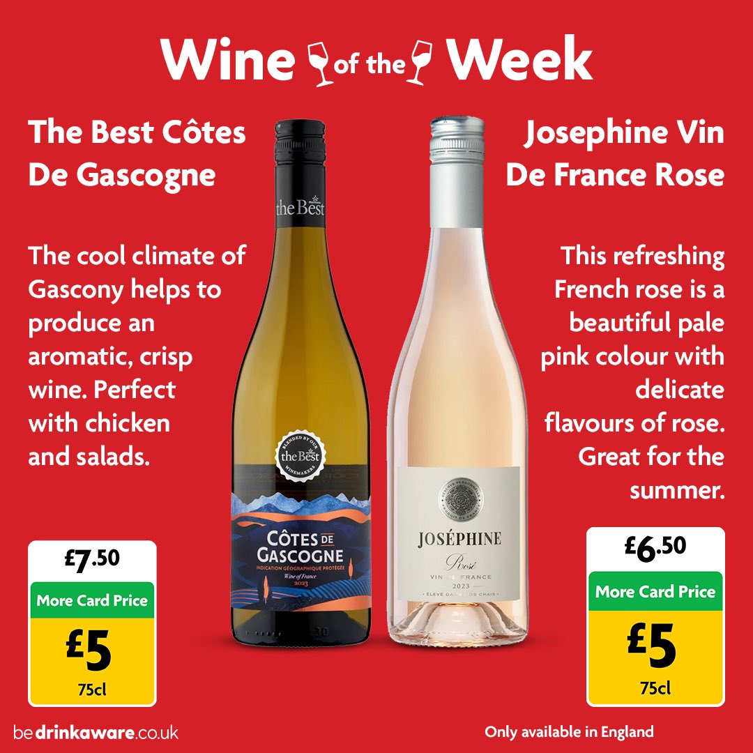 Morrisons's tweet image. Try Morrisons The Best Côtes De Gascogne White or Josephine Vin De France Rosé – both 75cl! Which will you choose? 🥂