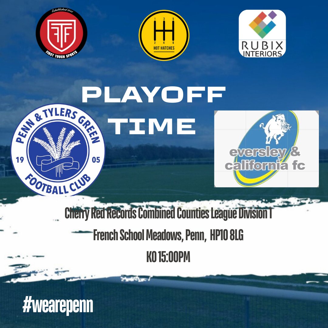 🚨ITS PLAYOFF TIME🚨
This Saturday we welcome <a href="/EversleyCaliFC/">Eversley & California FC 🐗</a>  for the Play-off Semi final in <a href="/ComCoFL/">Combined Counties Football League</a> . Lets get a great crowd to cheer on the lads for the biggest game of the season so far!
#wearepenn #Playoffs