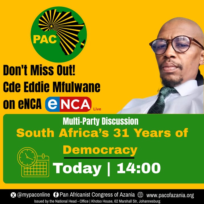 Catch <a href="/MyPAConline/">Pan Africanist Congress of Azania (PAC)</a> DSG today as we continue preaching the PAC Basic Document to our people..