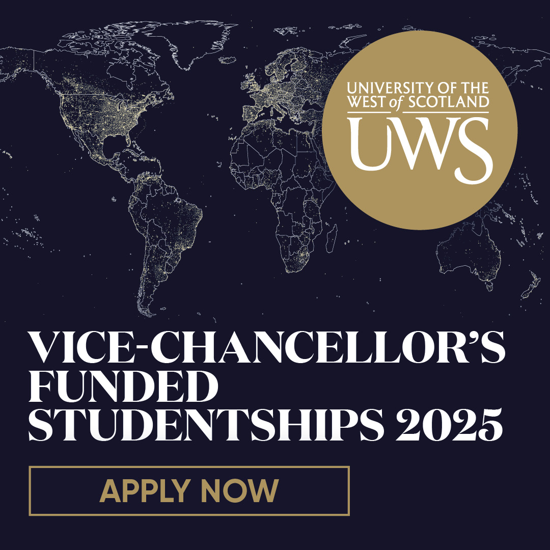 📣 Excited to launch our Vice-Chancellor's Studentships 2025! Eight funded #PhD studentships are available for an October 2025 start across our four academic schools.

Find out more and and apply: uws.ac.uk/study/postgrad…

#PostgraduateResearch #ResearchDegree