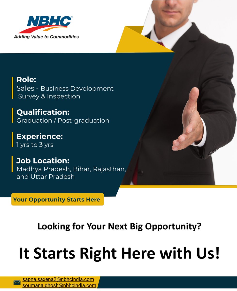 nbhcindia's tweet image. We are expanding our team and currently seeking talented individuals to join us. As a #Sales - #BusinessDevelopment - Survey &amp;amp; Inspection, you&apos;ll have the opportunity to be a part of a #dynamicworkplace where #hardwork, #innovation, and #collaboration are valued.