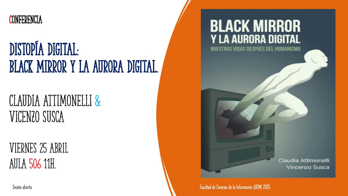 Mañana, en <a href="/UCMccinf/">Facultad Ciencias Información</a>, hablaremos de #BlackMirror, que siempre es un buen tema de conversación para quienes estudiamos comunicación digital, para quienes la enseñamos y para quienes, por qué no decirlo, nos fascina o la tememos. Con <a href="/EugeGRaya/">Eugenia G. Raya</a>