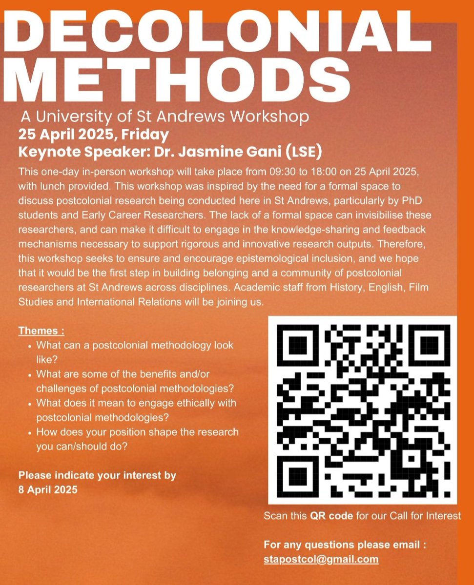 Jasmine K Gani (@jasminekgani) on Twitter photo Look fwd to returning to <a href="/StAndrewsIR/">School of International Relations</a> <a href="/univofstandrews/">University of St Andrews</a> for the inaugural Decolonial Methodologies conference on Fri 25 Apr: I'll be speaking about our intellectual & ethical responsibilities as scholars under the shadow of fascism and genocide Look fwd to returning to <a href="/StAndrewsIR/">School of International Relations</a> <a href="/univofstandrews/">University of St Andrews</a> for the inaugural Decolonial Methodologies conference on Fri 25 Apr: I'll be speaking about our intellectual & ethical responsibilities as scholars under the shadow of fascism and genocide