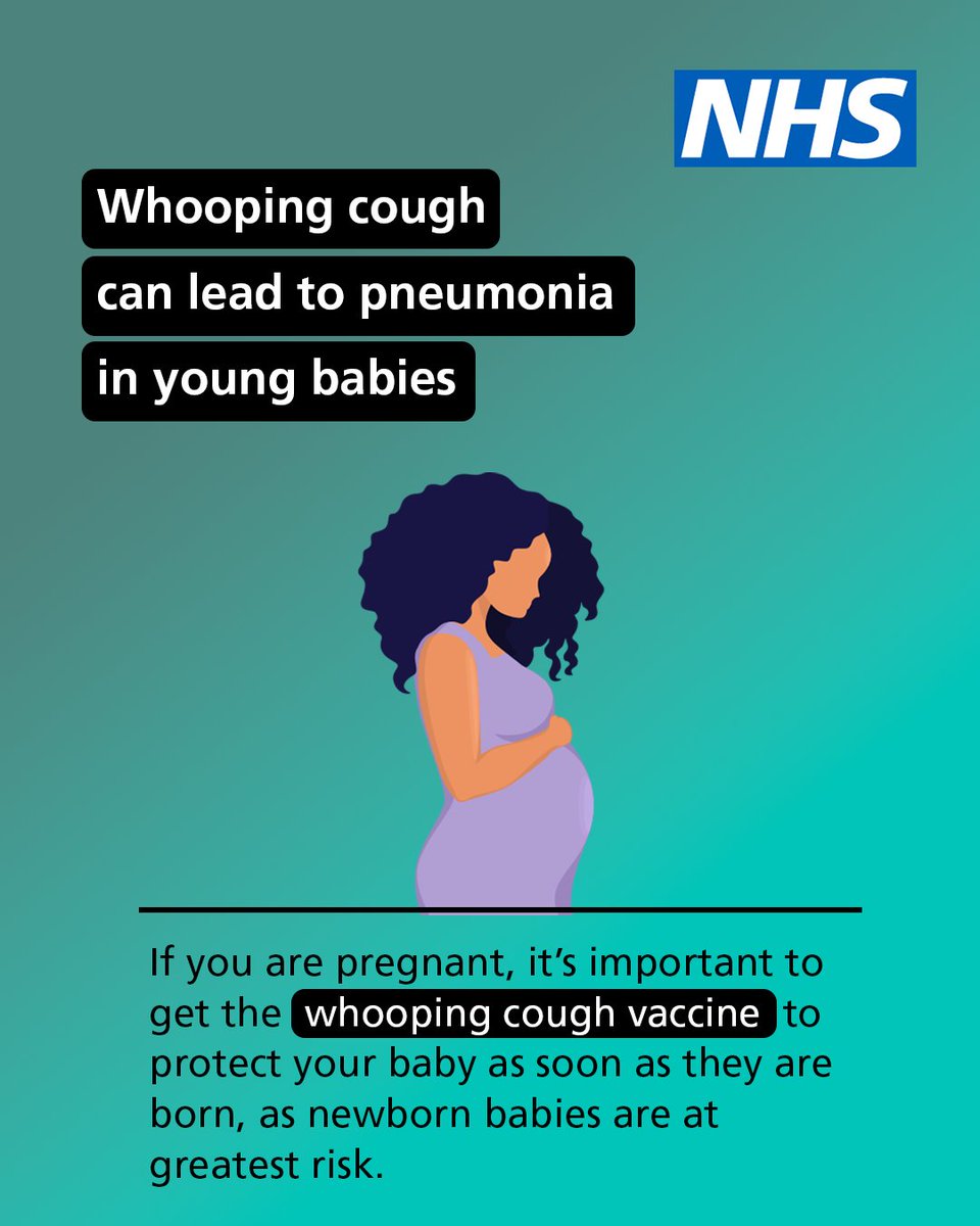 NHSuk's tweet photo. If you are pregnant, it's important to get the whooping cough vaccine to protect your baby as soon as they are born, as newborn babies are at greatest risk. 
 
Find out more ➡️ https://t.co/uo0ea45TWI  
 
 #WorldImmunisationWeek https://t.co/ZTpHg9dJDF