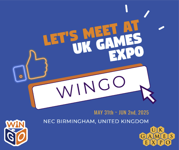 Hey tabletop pals! 👋 Your favorite game-making artisan @WinGoGames are BACK at #UKGE2025!
This year we brought:
✨ Tariff-busting shipping solutions 
🆕 Sneak peeks at our slick new production tricks
🎁 FREE and NEW optimized program
Find us at NEC Birmingham May 31-June 2!