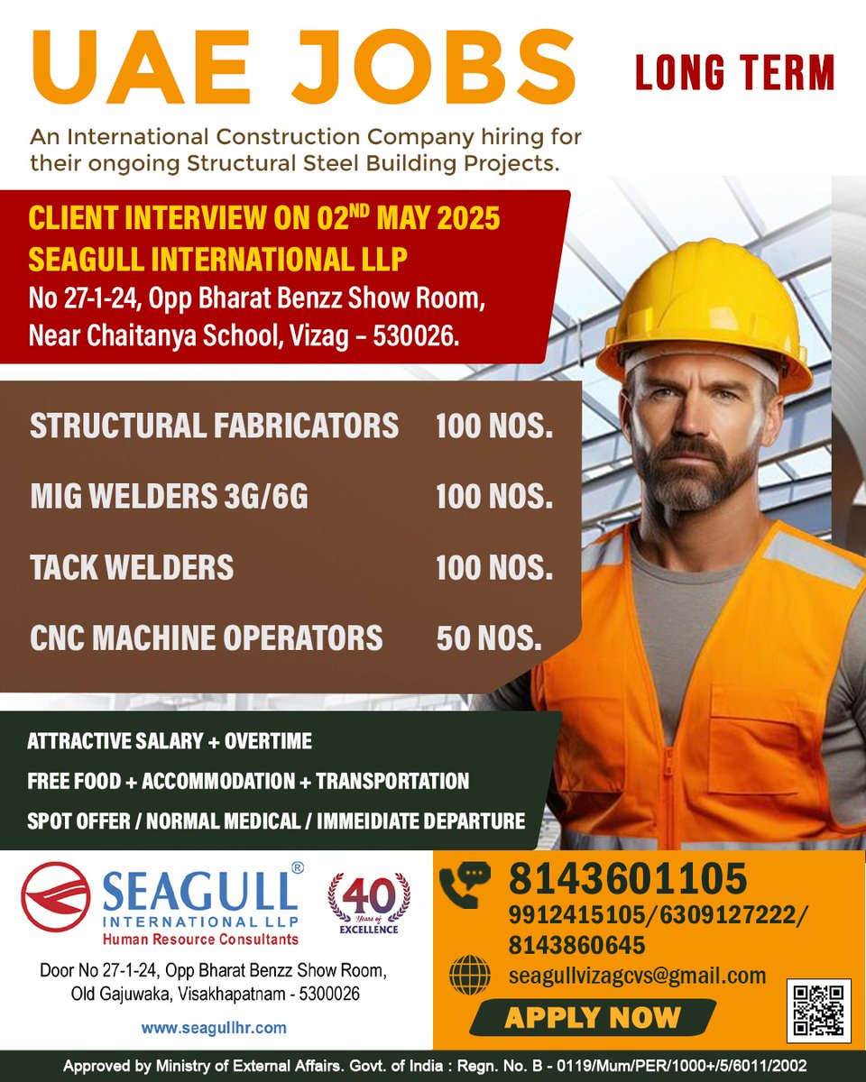 hrd1_seagull's tweet photo. 🇦🇪UAE Jobs 
💻Client Interview On 2nd May 
📍Location - Vizag
 .

.

.
#uaejobs #seagull #structuralfabricator #tackwelder #cncmachineoperator https://t.co/J8wEHs1Ert