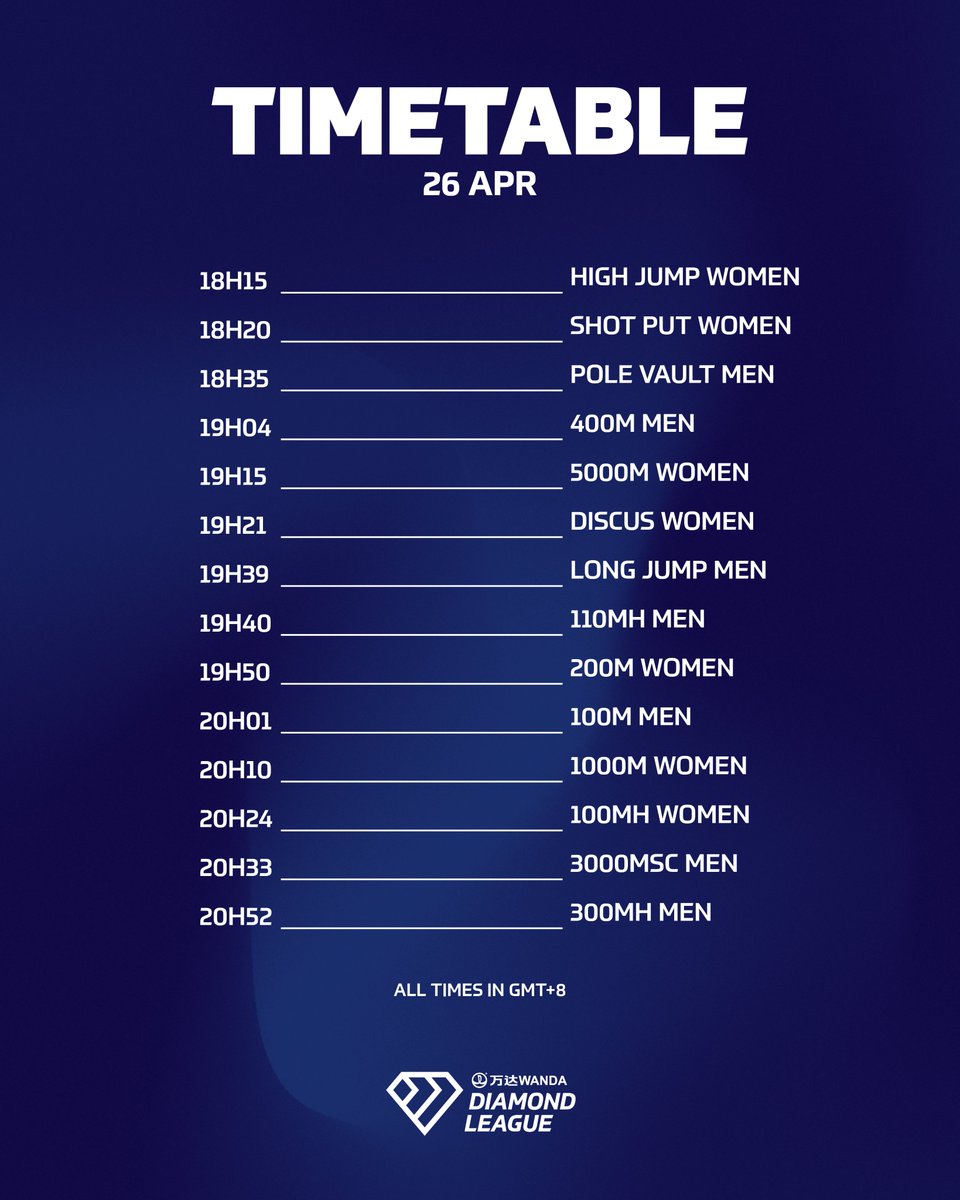 The time has finally arrived 🤩

WELCOME TO XIAMEN 🇨🇳

The #DiamondLeague 💎 kicks off this Saturday, April 26, as the world’s top athletes go head-to-head in the first showdown of the season — all aiming to rack up crucial points on their #RoadToTheFinal 🔥

#athletics