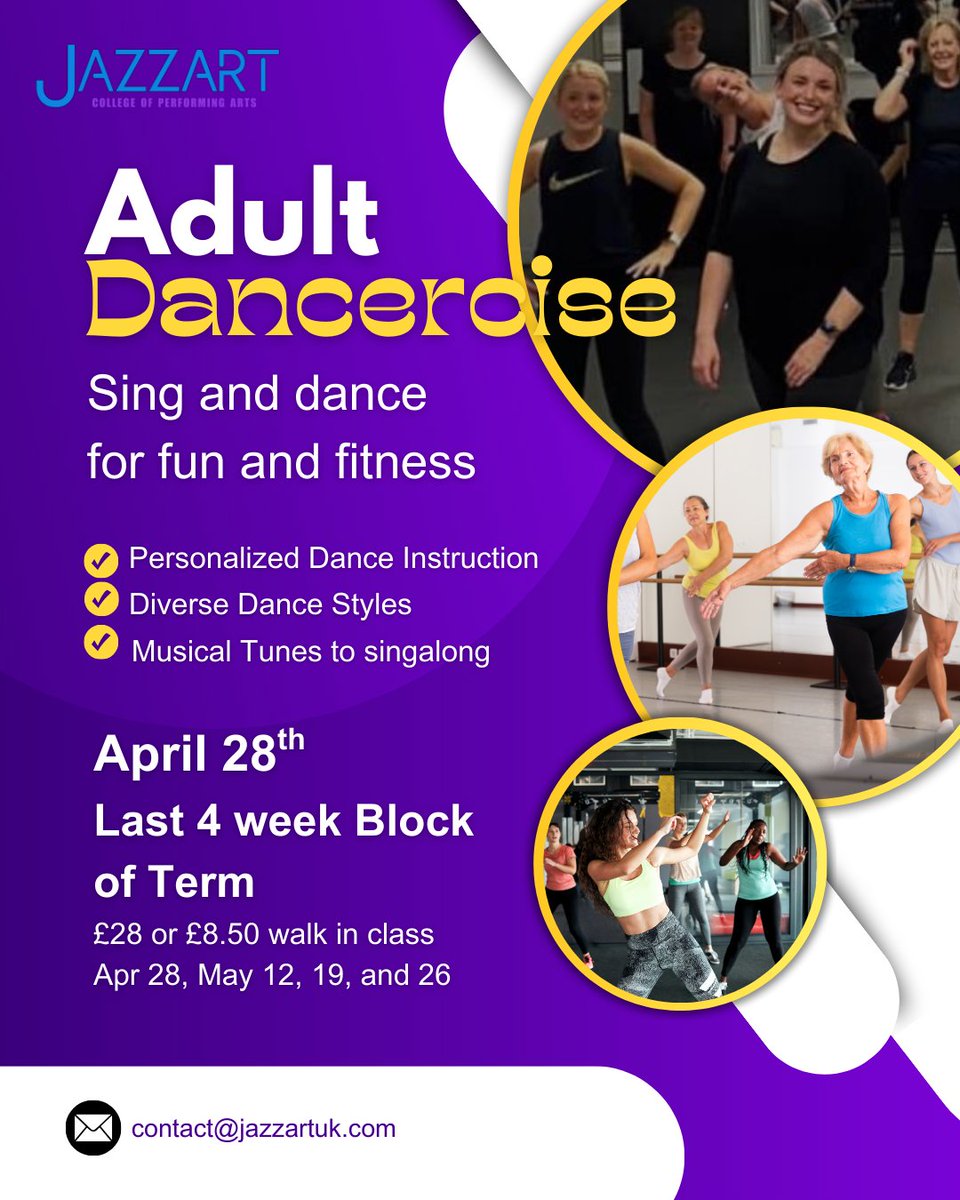 Mondays are Dancercise

Join us on Monday April 28th for the LAST 4 week block of Term! 

Our Musical Tunes will have you singing while you move... 

£28 or £8.50 walk in class

April 28, May 12, 19 and 26

#dance #exercise #adultdanceclasses #musicality