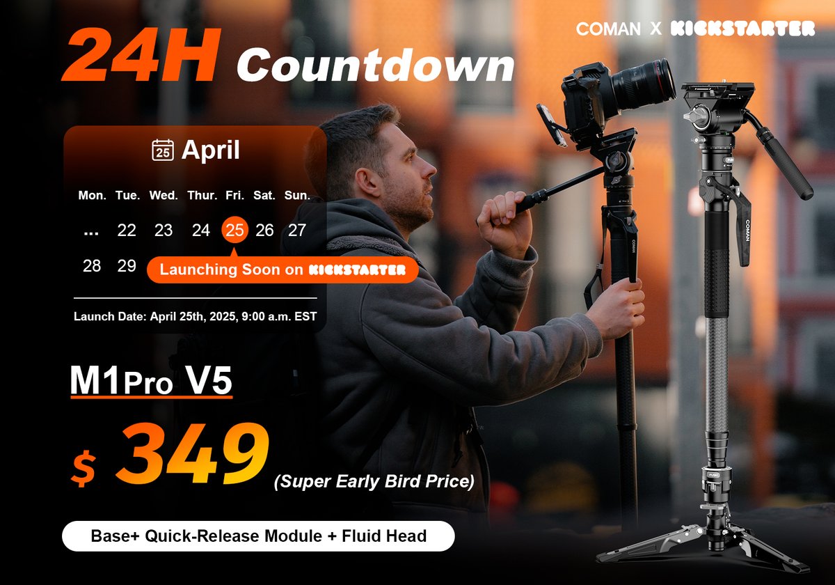 ComanStore's tweet photo. 🚀 COMAN X KICKSTARTER Presents: Go Series M1 One-Click Monopod – Launching April 25th, 2025, 9:00 AM EST! 🌍
⏰ Super Early Bird Deals!
👉 https://t.co/jlUUAbLa9R

#COMANGO #OneClickMonopod #COMANM1 #VideographyGear #FilmTech #EarlyBirdDeal #M1S #M1V5 #M1ProV5 #Goseriesmonopod https://t.co/djaL4821lF