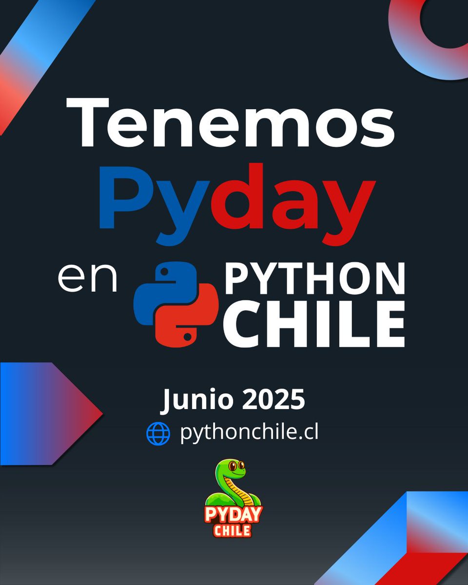 📢 ¡Vuelve PyDay Chile en 2025!🐍🎉

En junio prepárate para un día lleno de aprendizaje, inspiración y comunidad.
Ya seas principiante o experto, ¡hay un espacio para ti!

🎁 ¡Y sí, se vienen sorpresas!

📲 Más información en 👉  pyday.cl

#PyDay2025 #PythonChile