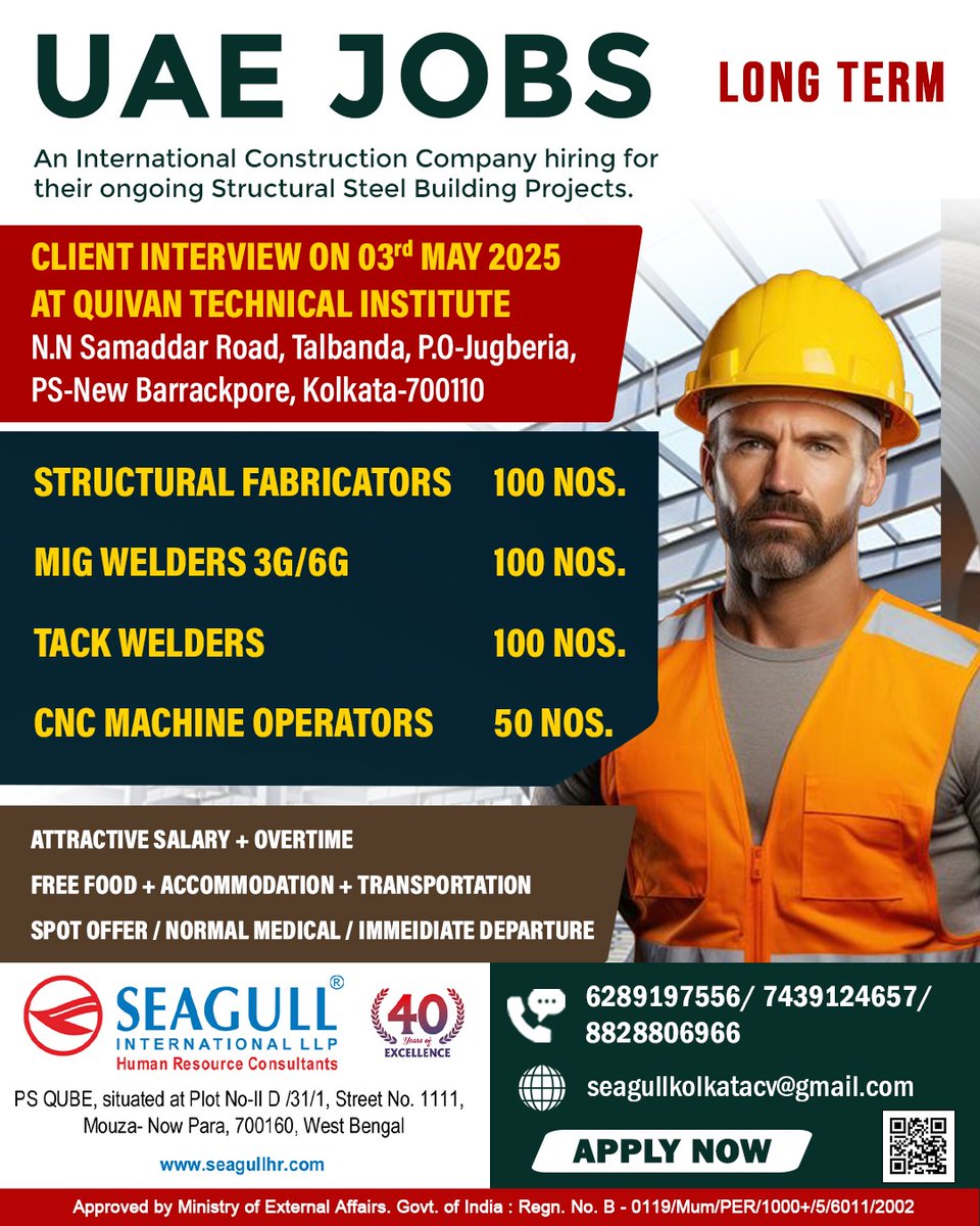 hrd1_seagull's tweet photo. 🇦🇪UAE Jobs 
💻Client Interview On 3rd May At Quivan Technical Institute
📍Location - Kolkata
 .

.

.
#uaejobs #seagull #structuralfabricator #tackwelder #cncmachineoperator https://t.co/xF7GNrhtUE