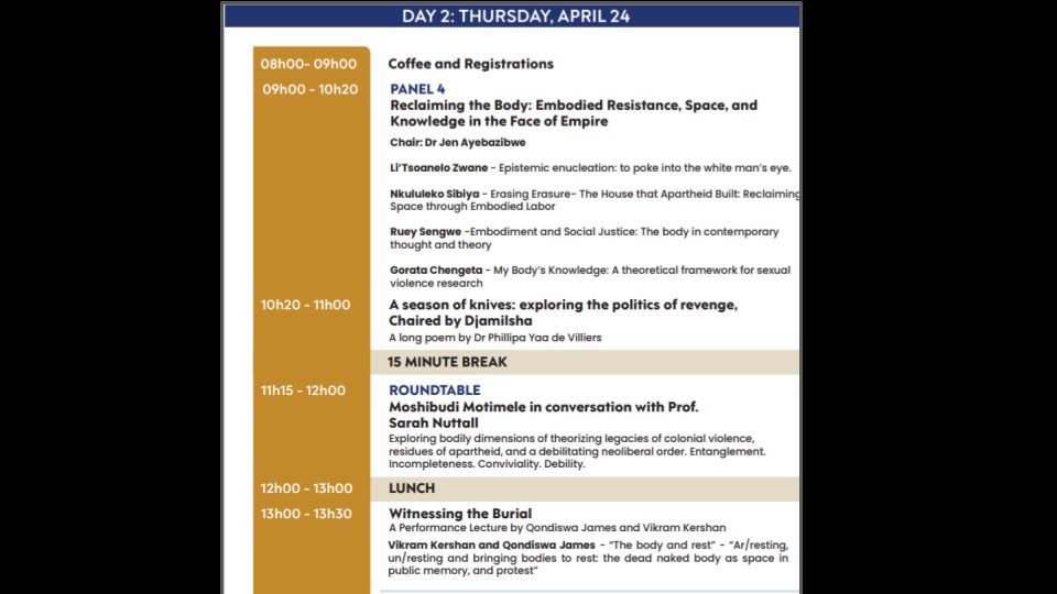 Day 2 of the Towards Critical Apartheid Studies conference : The Body is Present, has kicked off, and it is on fire!! Join online here: teams.microsoft.com/l/meetup-join/…
