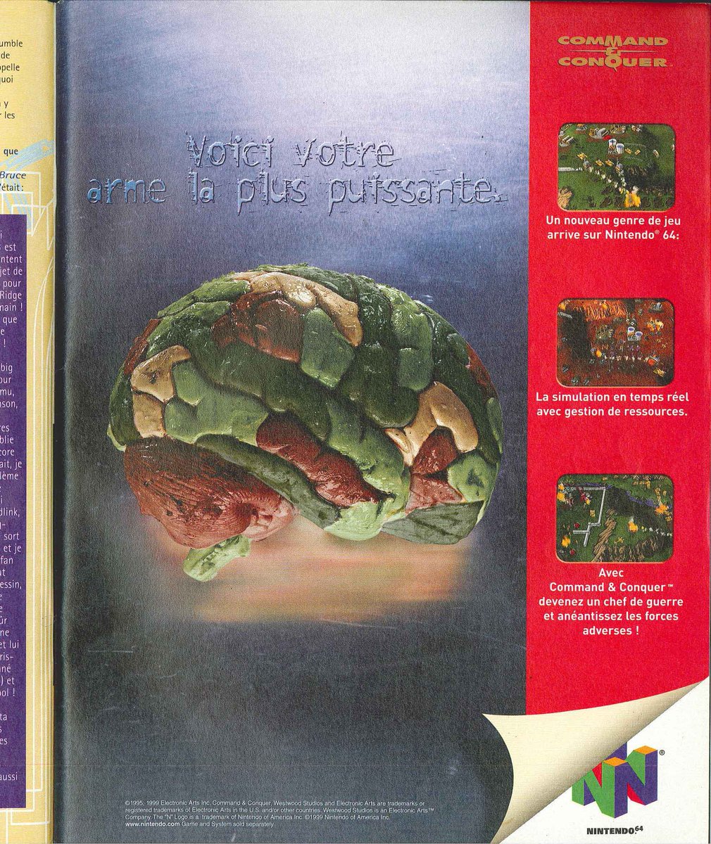 AllmightoFranky's tweet photo. La publicité papier du jour,bonjour!Pub prise dans un magazine #PlayerOne de 1999!#DiversDream et #WipeOut sur #Playstation!#CommandAndConquer sur #Nintendo64 et #Pokemon qui arrive chez nous sur #GameBoy avec les versions rouge et bleue!#retro #retrogaming #culturepub #80s #90s https://t.co/x0Ui4YIQSl