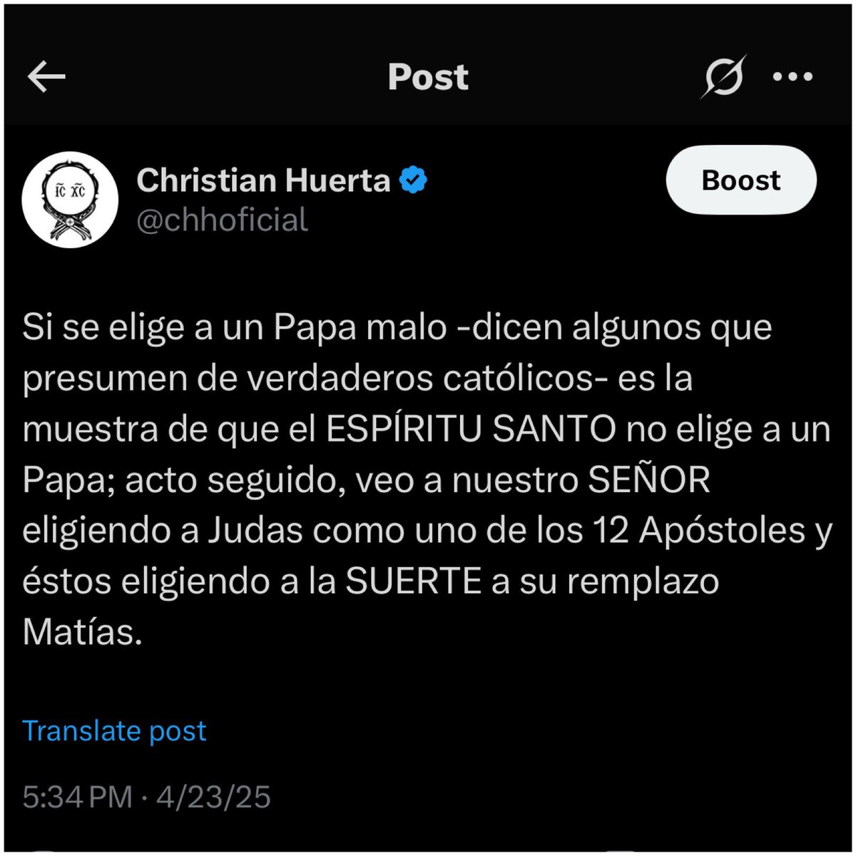 chhoficial's tweet photo. Además, ¿podrían explicarme por qué algunos de esos que dicen que el Papa no es elegido por el ESPÍRITU SANTO, sí han dicho que Trump fue elegido por DIOS?

O incluso, ¿Me explican cómo algunos de estos personajes están convencidos de que DIOS los eligió para disque defender la ortodoxia católica, y por ello algunos por debajo de la mesa, otros con cinismo a pulmón pelado, apalearon el pontificado del Papa Francisco? 

Digo, por dicha razón yo les decía que seguro ellos harían mejor trabajo en la Cátedra Petrina, porque el ESPÍRITU SANTO seguramente a ellos, y no a otros, les dio el organigrama perfecto de cómo se debe conducir la Iglesia.

#YaNoEntendí #QueAlguienMeExplique