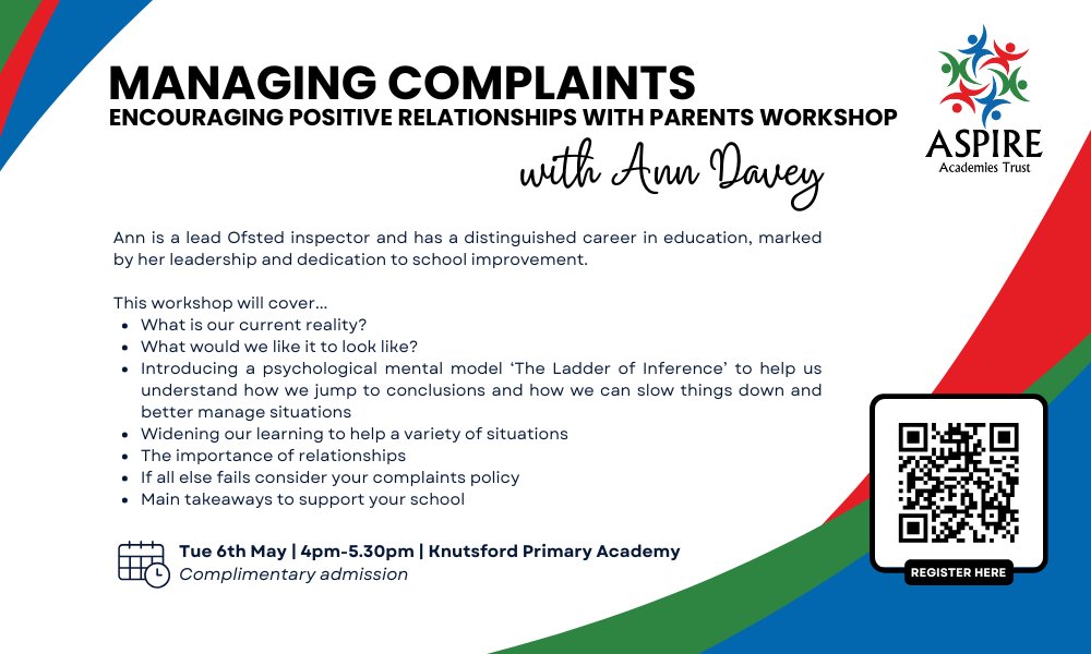 🖊️ Sign up today for the next session in our Aspire Training Series: 𝗠𝗮𝗻𝗮𝗴𝗶𝗻𝗴 𝗰𝗼𝗺𝗽𝗹𝗮𝗶𝗻𝘁𝘀 &amp; 𝗲𝗻𝗰𝗼𝘂𝗿𝗮𝗴𝗶𝗻𝗴 𝗽𝗼𝘀𝗶𝘁𝗶𝘃𝗲 𝗿𝗲𝗹𝗮𝘁𝗶𝗼𝗻𝘀𝗵𝗶𝗽𝘀

Register here: forms.office.com/e/pDk7B0kfrs