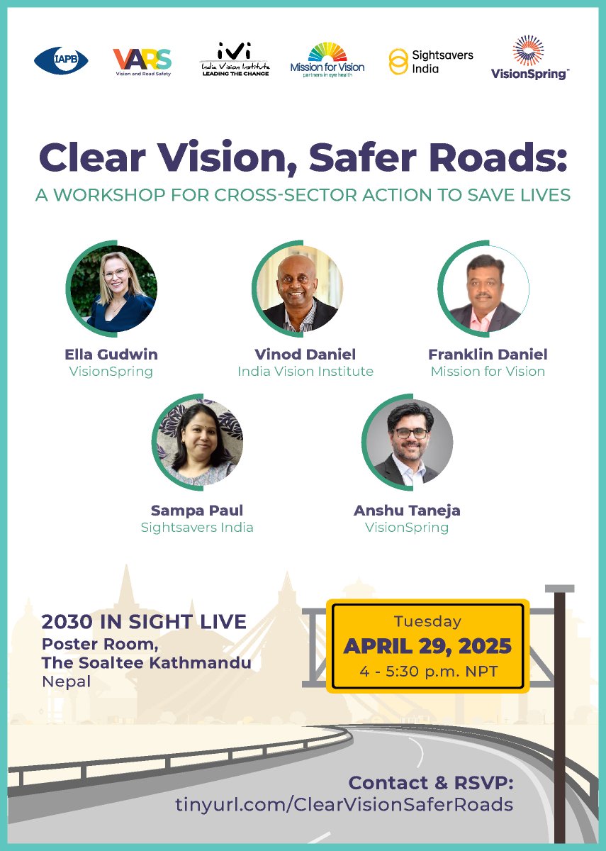 VisionSpring (@visionspring) on Twitter photo Did you know that 60% of road accidents can be linked to poor vision?
Â
Be part of the solution and join us at 2030 IN SIGHT LIVE for Clear Vision, Safer Roads - a workshop we’re hosting with @IVI_India, @missionforvision, & <a href="/SightsaversIN/">Sightsavers India</a>.
RSVP: tiny.url/ClearVisionSaferRoads Did you know that 60% of road accidents can be linked to poor vision?
Â
Be part of the solution and join us at 2030 IN SIGHT LIVE for Clear Vision, Safer Roads - a workshop we’re hosting with @IVI_India, @missionforvision, & <a href="/SightsaversIN/">Sightsavers India</a>.
RSVP: tiny.url/ClearVisionSaferRoads