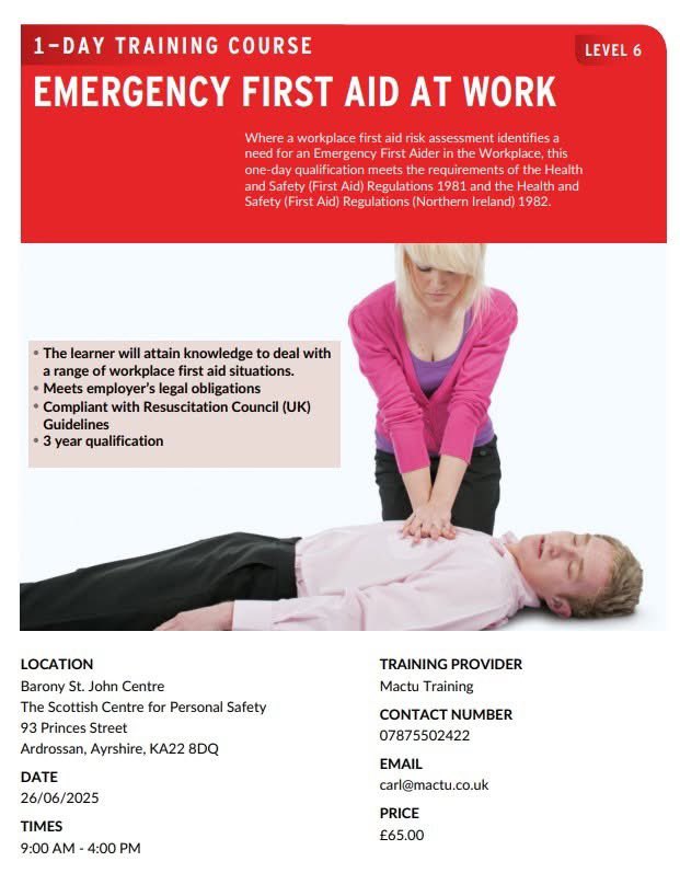 Fantastic course in our Barony St John Centre in Ardrossan on 26th June. Book your place now.