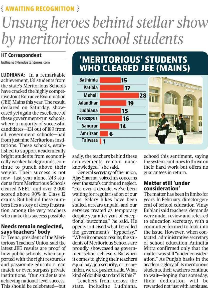 KewaSingh's tweet photo. 131+JEE passed students belong to Meritorious schools.  Meritorious Teachers &amp; students are leaving no stone unturned to upgrade education. Then why government is so silent for the regularization of Meritorious teachers? We want acceptable answer.
#PunjabSikhyaKranti
@msisodia https://t.co/lsDjMoNrMh