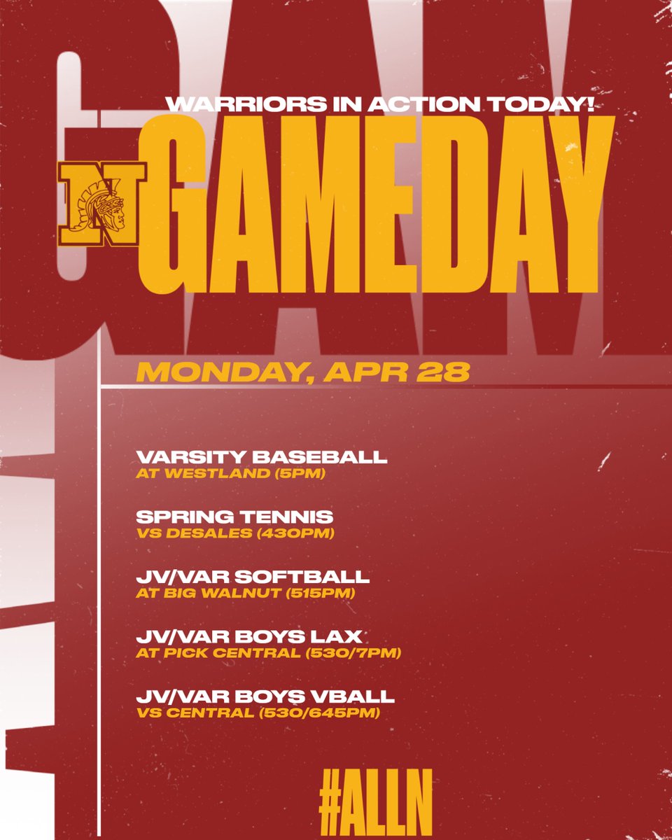MONDAY GAMEDAY!!

Good luck to our ⚾️🎾🥎🥍🏐teams tonight representing the Cardinal and Gold!

#ALLN