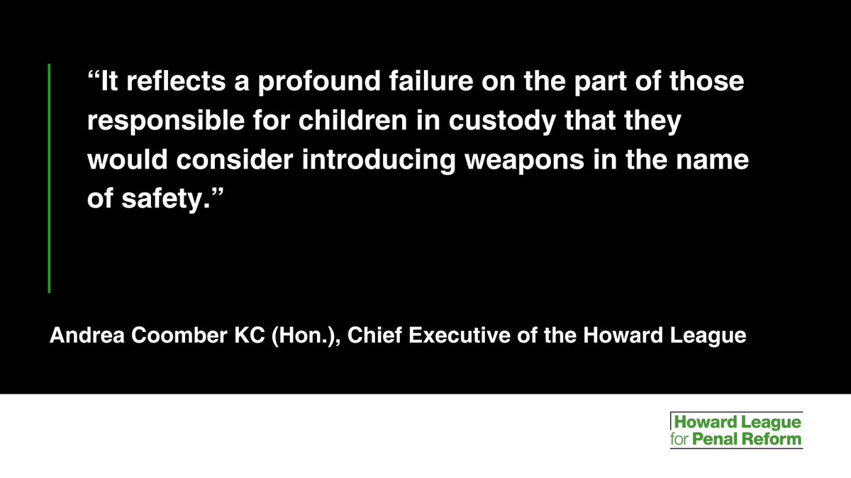 Today, the Ministry of Justice has announced the introduction of PAVA spray against children in prison.

The Howard League strongly objects to any approach that inflicts pain on someone deliberately.

Read our response here: howardleague.org/news/howard-le…