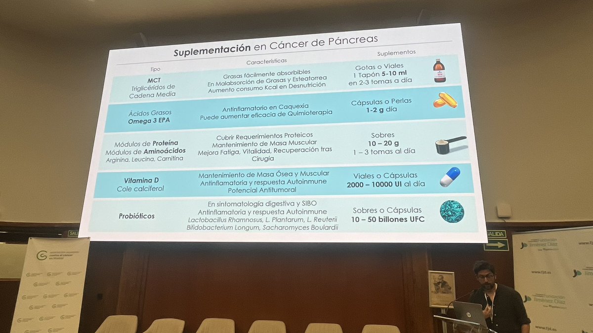 DrAngelaLamarca's tweet photo. La #nutricion y el soporte enzimatico de la #InsuficienciaPancreatica en cancer de pancreas de la mano de #AlvaroSanchez
🫵individualizar
⚖️pevenir desnutricion
💊aporte enzimatico
😊DIETA > batidos
#PrimeraJornadaCaPancreasParaPacientesFJD
@Hospital_FJD @ContraCancerEs https://t.co/V4RJpmlTy6