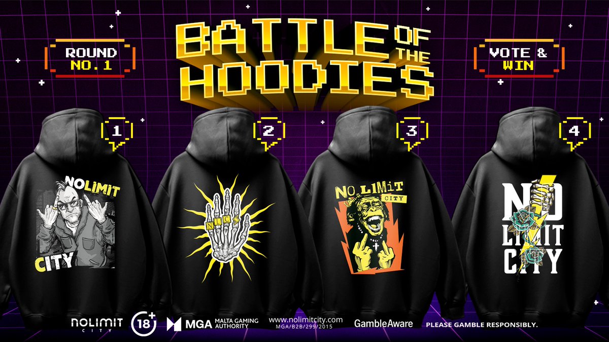 #BattleOfTheHoodies - Round 1 ⚡️

Pick your winner - which design deserves a place in our Merch Store?

One lucky person will be randomly chosen to win a €100 Nolimit City Merch Store Voucher! 🎁

All you have to do is:

✅ Follow us on X &amp; Instagram
✅ Like &amp; repost this post
