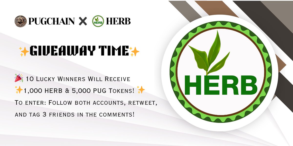 🌿🐾PUGCHAIN x HERB Giveaway🐾🌿

We’re giving away:
🎁 1,000 HERB + 5,000 PUG tokens
🏆 10 lucky winners!

How to enter:
1️⃣ Follow <a href="/pugchain_/">Pugchain</a> &amp; <a href="/coin_herb/">HERBCOIN</a>
2️⃣ Retweet this post
3️⃣ Tag 3 friends in the comments
4️⃣ Drop your Telegram handle 💬

#Pugchain #HERB #CryptoGiveaway #Web3