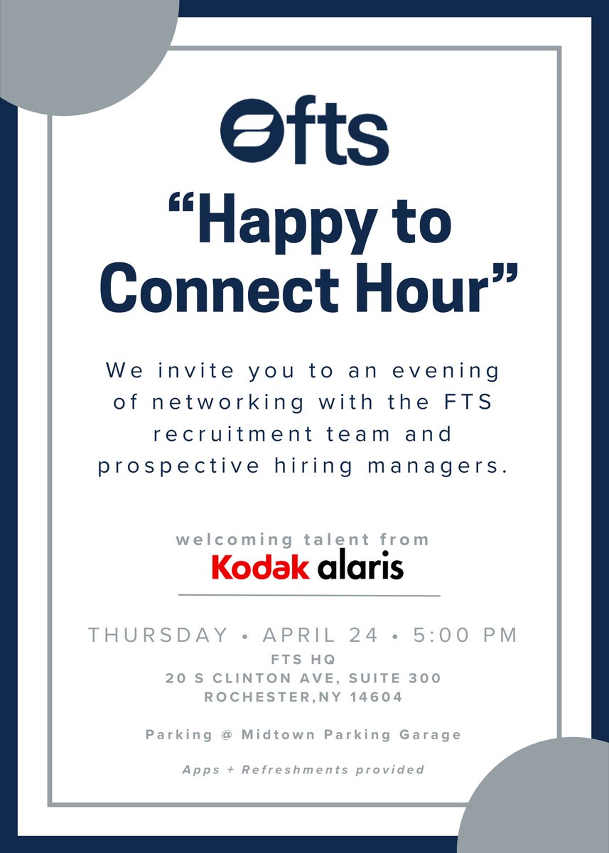 Hey #BuiltinROC startups!  Who is hiring?  Come meet some great talent from <a href="/Kodak/">Kodak</a> Alaris today that @FTS at Happy Hour.