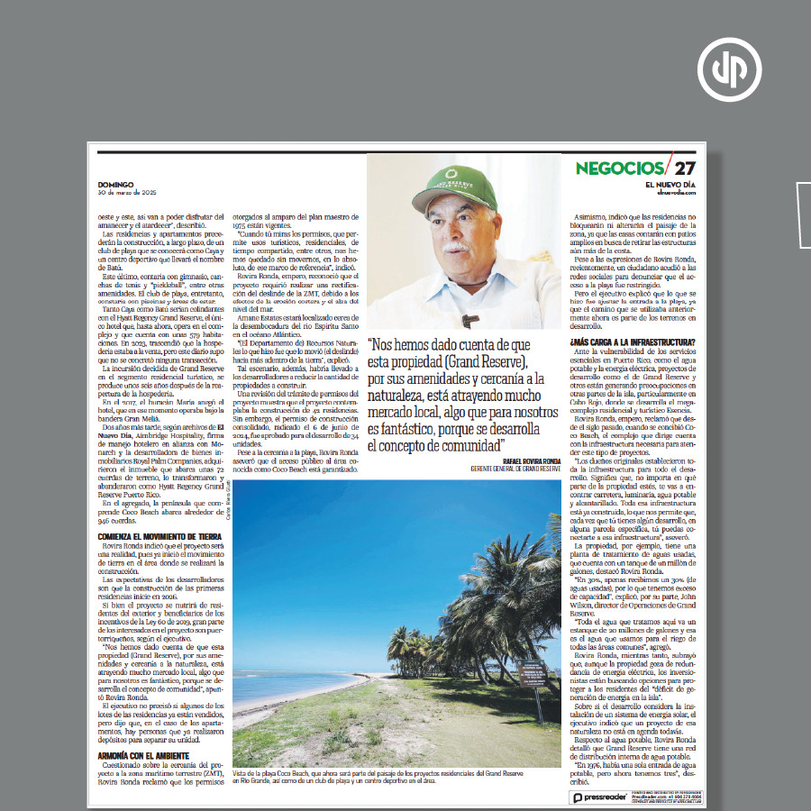 🗞️ Grand Reserve Puerto Rico impulsa el desarrollo turístico en Río Grande, retomando un ambicioso plan maestro de hace 50 años para transformar la zona con una inversión millonaria.

Lee más en el enlace: bit.ly/3YxuVbh en <a href="/ElNuevoDia/">El Nuevo Día</a>. 

#GrowthAdvisors