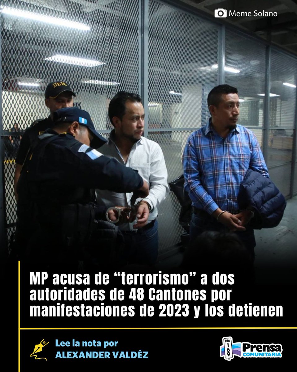 ⚠️ Dos exdirectivos de Los 48 Cantones fueron detenidos. El MP los acusa por manifestarse pacíficamente en 2023. También se anunció un antejuicio contra el gobernador de Sololá, Edgar Tuy Bixcul.

#Criminalización 🚨

Lee los detalles📌 
prensacomunitaria.org/2025/04/mp-acu…