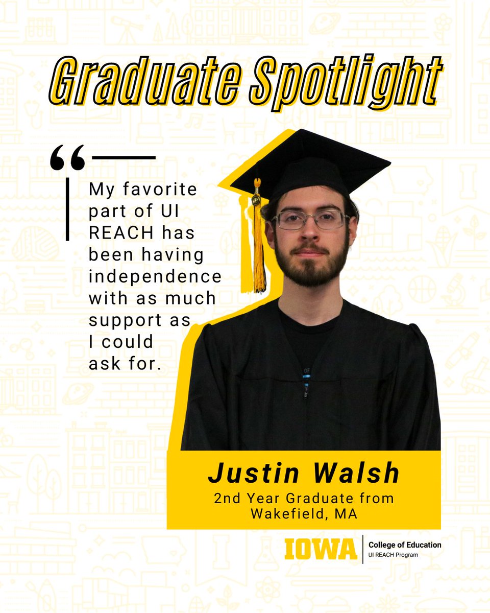 Join us in celebrating our 2025 graduates! 🎉

During his time at REACH, Justin worked at Burge marketplace and at the university's theatre scene shop. He is proud to have received a welding certificate from Kirkwood Community College and plans to become an underwater welder.
