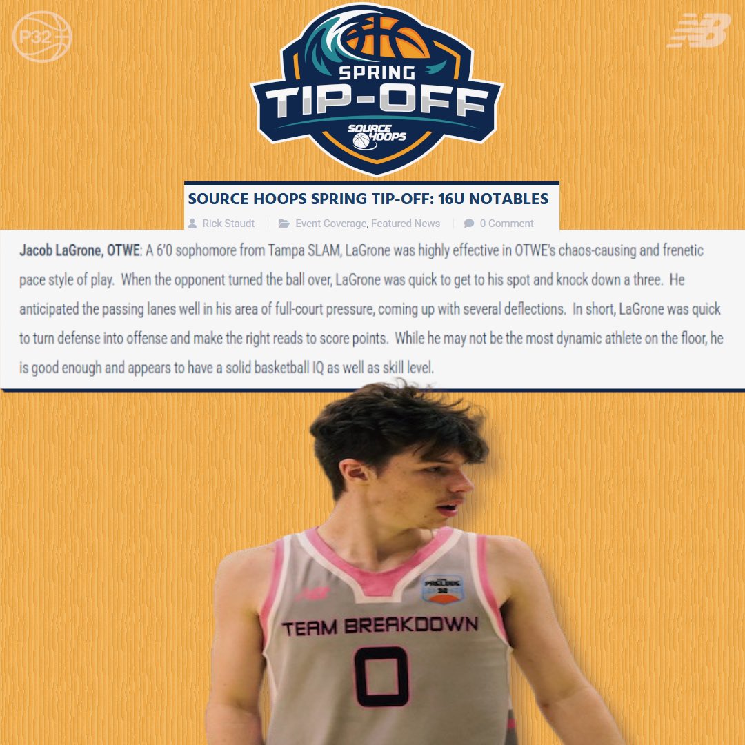 Jacob LaGrone (@jacoblagrone33) on Twitter photo Thank you <a href="/SourceHoops/">Source Hoops</a> for including me in the 16u notable standouts from the spring tip off!
<a href="/SLAMTampaHoops/">SLAMTampaHoops</a> Thank you <a href="/SourceHoops/">Source Hoops</a> for including me in the 16u notable standouts from the spring tip off!
<a href="/SLAMTampaHoops/">SLAMTampaHoops</a>