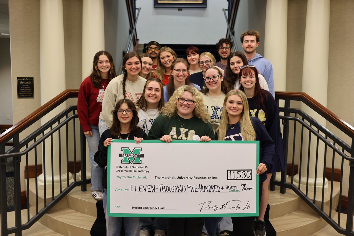 During Greek Week, Marshall's Fraternity and Sorority Life students raised $11,530 toward the student emergency fund.

When we receive 75 gifts during the final six hours of Day of Giving, $30,000 will be unlocked in support of students!

💚 Give now: givingday.marshall.edu