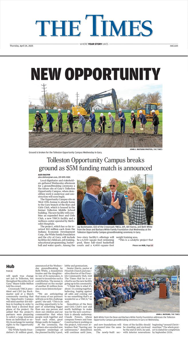 Yesterday's Tolleston Opportunity Campus groundbreaking event made front-page news in today's  <a href="/nwi/">nwi.com</a>, check it out!
