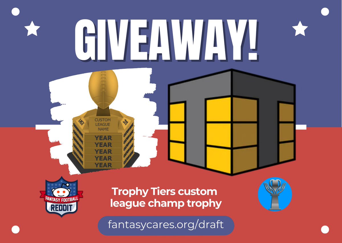 r/fantasyfootball (@reddit_ff) on Twitter photo There's no flex like a killer fantasy football championship trophy. And <a href="/TrophyTiers/">Trophy Tiers</a> makes some of the best trophies on the market.
One random donor in our Draft Prop Contest will win a gorgeous personalized champion trophy from <a href="/TrophyTiers/">Trophy Tiers</a>!
Join today. There's no flex like a killer fantasy football championship trophy. And <a href="/TrophyTiers/">Trophy Tiers</a> makes some of the best trophies on the market.
One random donor in our Draft Prop Contest will win a gorgeous personalized champion trophy from <a href="/TrophyTiers/">Trophy Tiers</a>!
Join today.