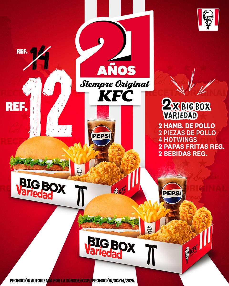 2 COMBO IDEAL x $12 🥳

Disponible solo por HOY en todas nuestras tiendas, por autoservicios y delivery

#KFC #Aniversario
