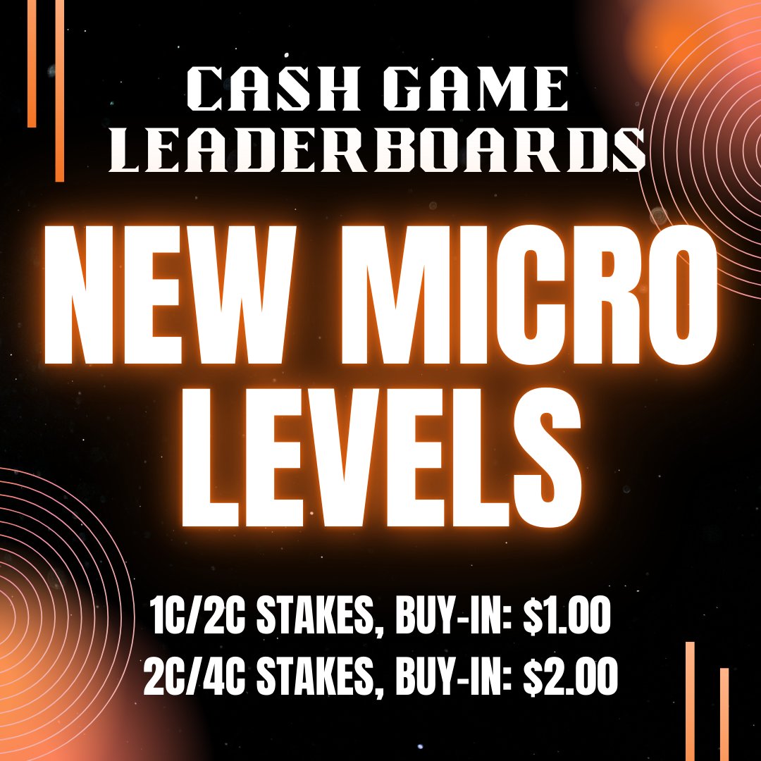 Cash Leaderboard Micro Levels 💥

Our Cash Game Leaderboard is expanding with 2 new micro level tiers available! 

Head over to the Lobby and find the newest tables that award points towards the Leaderboard 💰

More Tiers, Bigger Prizes! 💸

Find out more: 4poker.eu/promotions/cas…