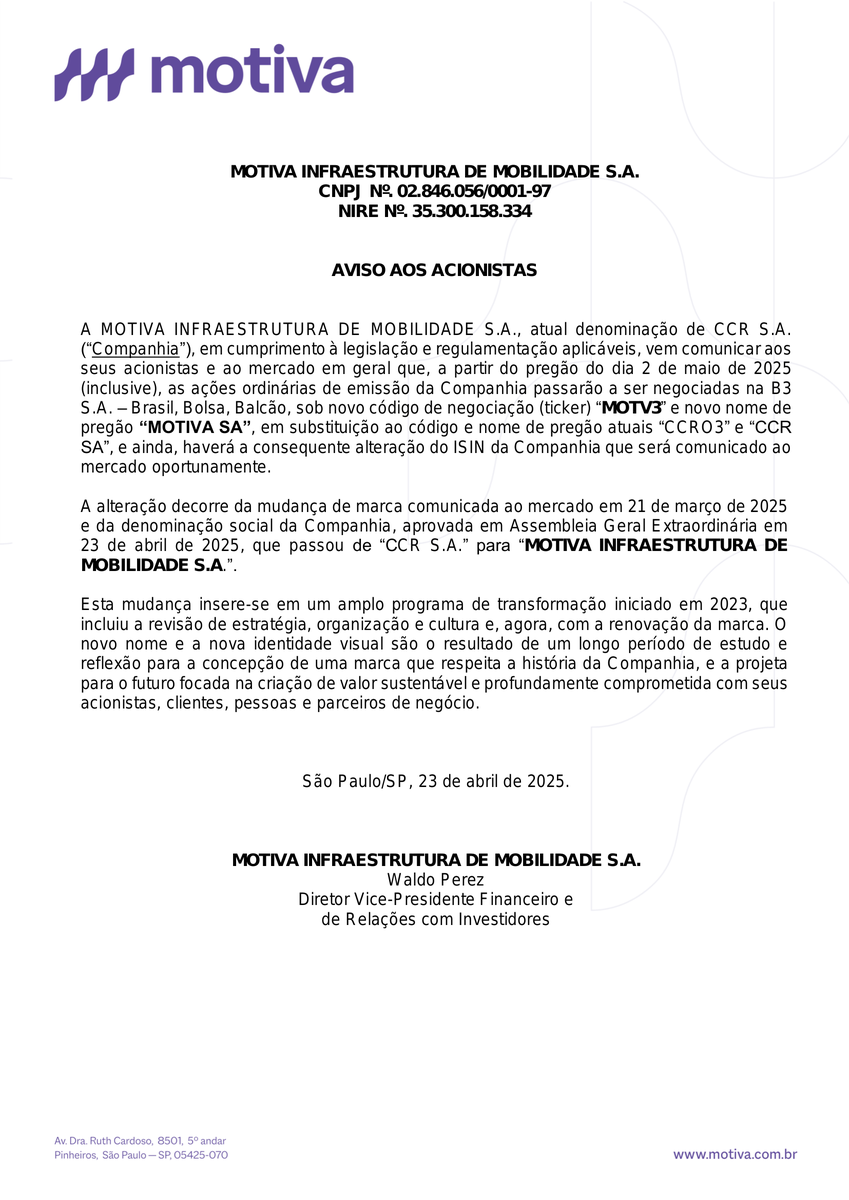 CalixtoCapital's tweet photo. #CCRO3 | CCR SA | Aviso aos Acionistas https://t.co/Rdj0Ksj9Hg