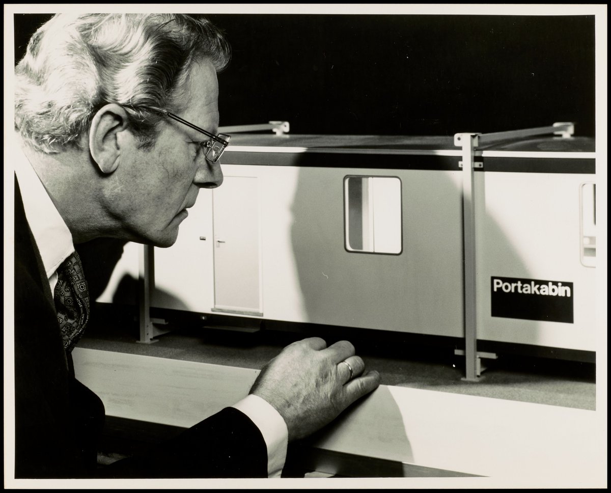 thorparchiveaub's tweet image. A 1977 model made by Thorp for Portakabin. The large scale is demonstrated by the posed onlooker. This image and 1200 more will be available to view on the updated online catalogue later this year.