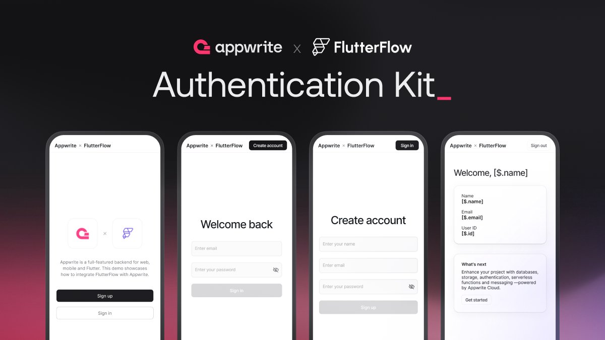 flutterflow's tweet image. We’ve teamed up with @appwrite to bring you a pre-built Authentication Kit — now live in the FlutterFlow Marketplace 🎉

🔐 Just drag, drop &amp;amp; connect. Secure login, signup, session management, done in minutes.