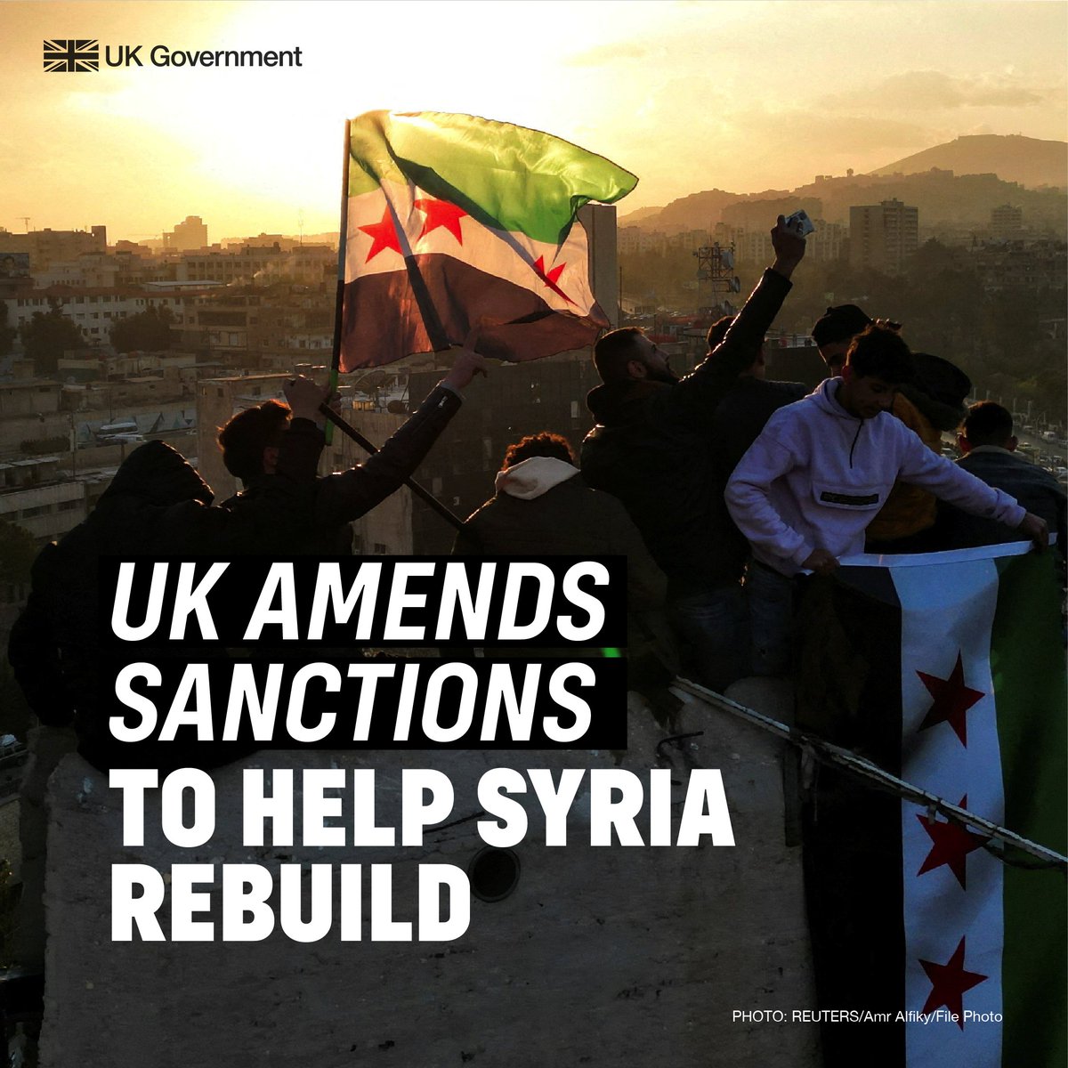 The UK is amending its Syria sanctions regime after the fall of Assad.

Lifting some sanctions will allow Syria to rebuild its country and economy.