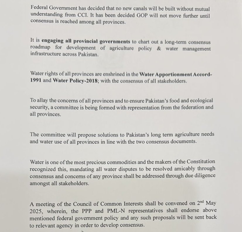 BilawalBhuttoZardari (@bbhuttozardari) on Twitter photo I am grateful to PM <a href="/CMShehbaz/">Shehbaz Sharif</a> for hearing the PPP’s concerns regarding the governments plans to crave new canals out of the Indus River. The governments decision that there will be no new canals without the mutual understanding of CCI & concensus amongst the provinces is I am grateful to PM <a href="/CMShehbaz/">Shehbaz Sharif</a> for hearing the PPP’s concerns regarding the governments plans to crave new canals out of the Indus River. The governments decision that there will be no new canals without the mutual understanding of CCI & concensus amongst the provinces is