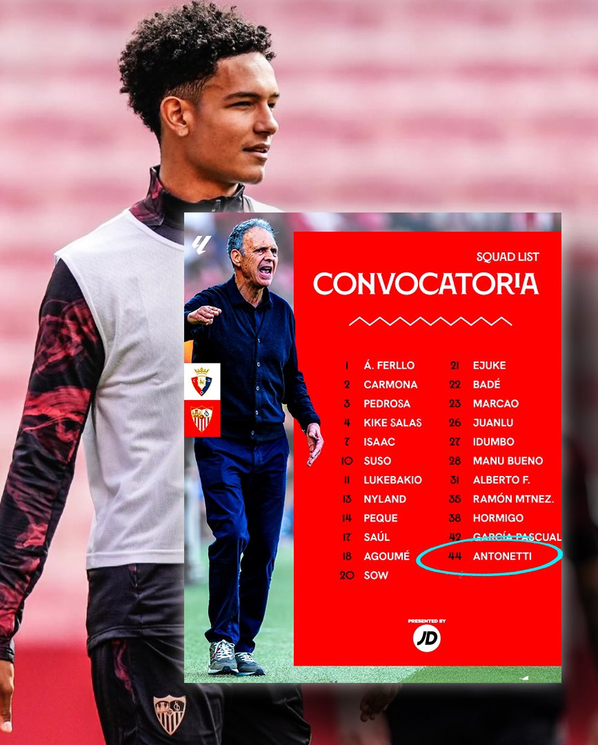 🚨 ¡Antonetti convocado otra vez! 🤩🇵🇷🇪🇸🔥 

El Sevilla FC ha convocado al delantero de Puerto Rico para su próximo partido de La Liga contra Osasuna. ¡Esperemos le den más minutos! 🤞⏱️

¡Mucho éxito, Leandro! 💪 #OsasunaSevillaFC