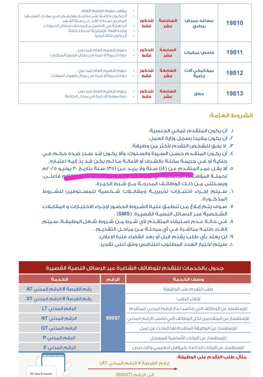 لعناية وزارة <a href="/Labour_OMAN/">وزارة العمل -سلطنة عُمان</a>

هل من المنطق حرمان شخص بلغ (٣٥) سنة من الوظيفة ؟! هل ينتهي أمله في الحياة أم يُجبر على الهجرة ليحظى بوظيفة ؟!

إذا الباحث عن عمل قد صبر وتحمّل شُحّ الفرص لسنوات فالأجـمل تقابـل وزارة العمل بالتقدير لا بالإقصاء بسبب تجاوز العمر ٣٥ سنة.