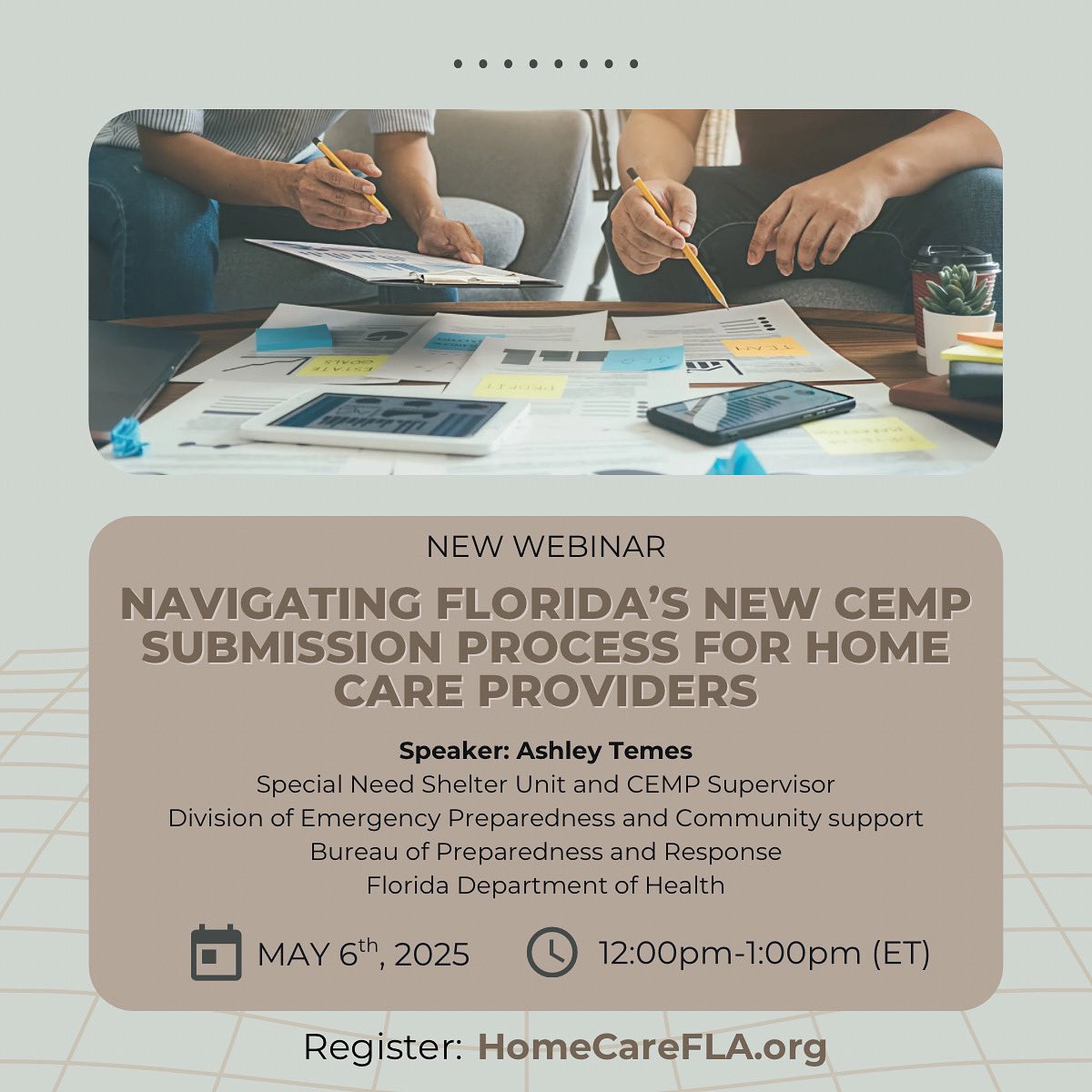 Florida home care providers must submit a Comprehensive Emergency Management Plan (CEMP) to the Florida Department of Health (DOH) for approval on an annual basis. homecarefla.org 

#hcaf #homehealth #homecare #healthcare #education #continuingeducation #Florida #CEMP